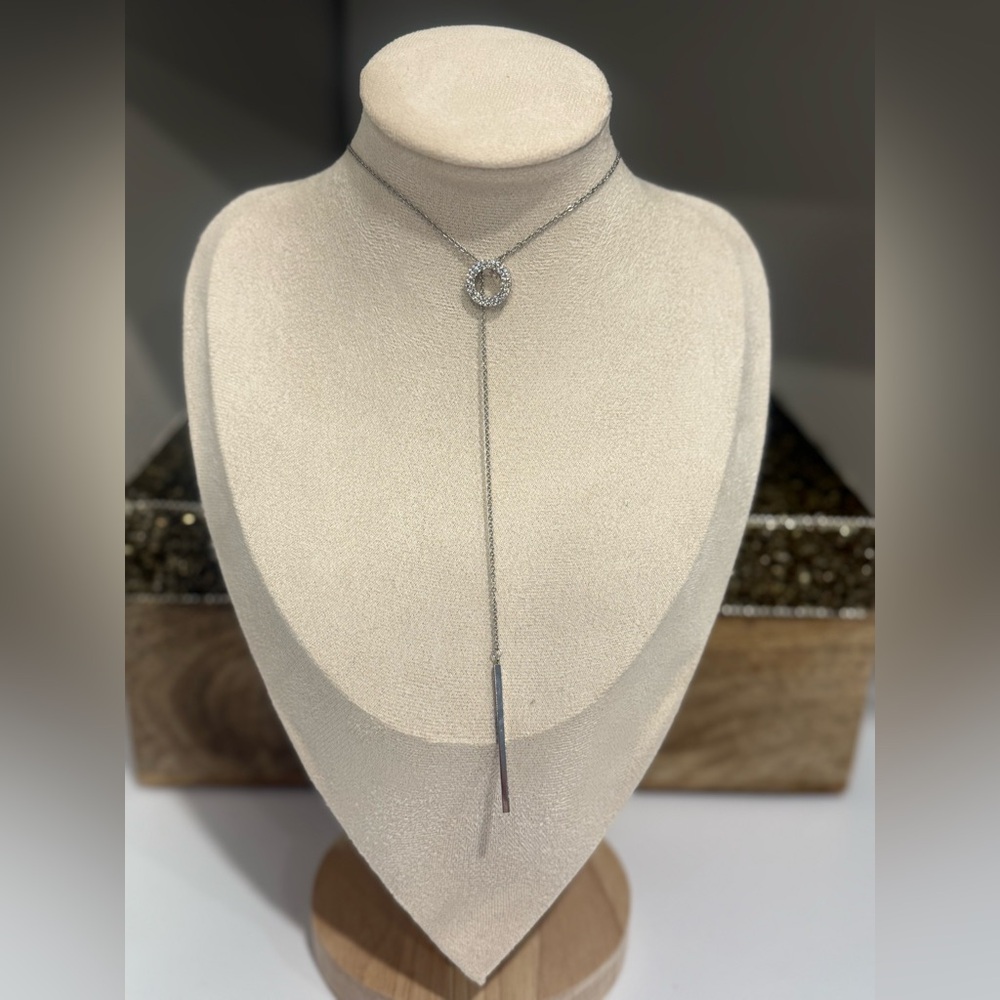 Elegant Silver color lariat Necklace with Crystal Accents